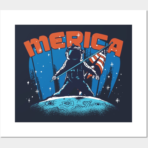 Merica American Astronaut Landing on the Moon Wall Art by SLAG_Creative